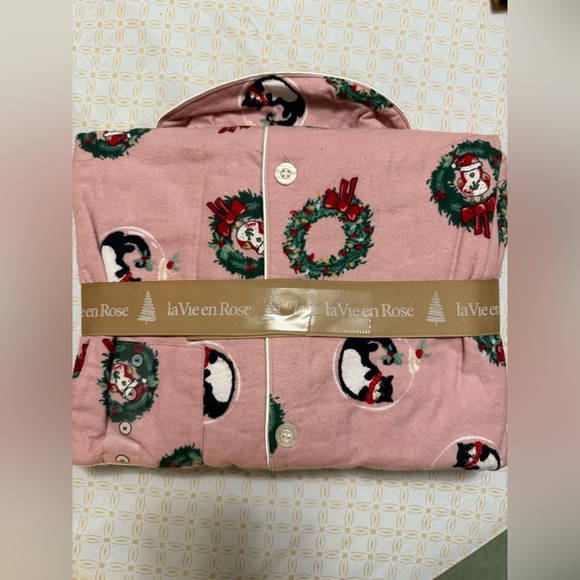 LA VIE EN ROSE Winter Print Flannel PJ Set-Long sleeved shirt+pants- Size M-NWT - Picture 4 of 7
